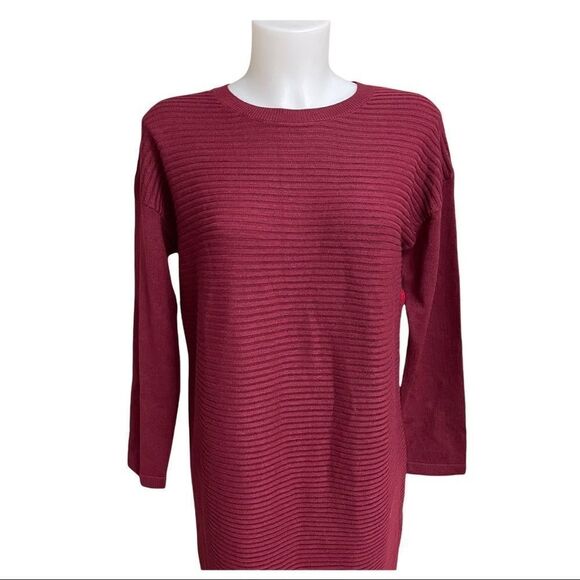 ASOS MATERNITY RIBBED KNIT SWEATER DRESS LONGSLEEVE MAROON SHIFT STRETCHY SIZE 4 - Picture 2 of 10